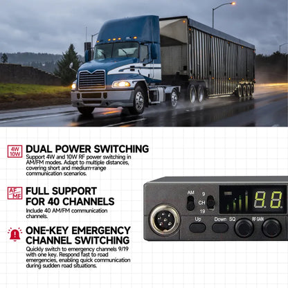 OMIZN LT-298 CB Radio AM/FM 40 canales completos, canal de emergencia instantáneo 9/19 Función ASQ, ganancia RF, conector para altavoz externo, pantalla de fácil lectura