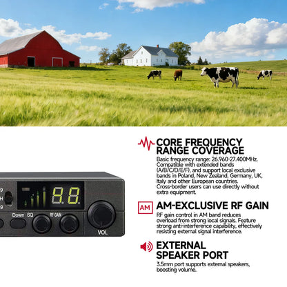 OMIZN LT-298 CB Radio AM/FM 40 canales completos, canal de emergencia instantáneo 9/19 Función ASQ, ganancia RF, conector para altavoz externo, pantalla de fácil lectura