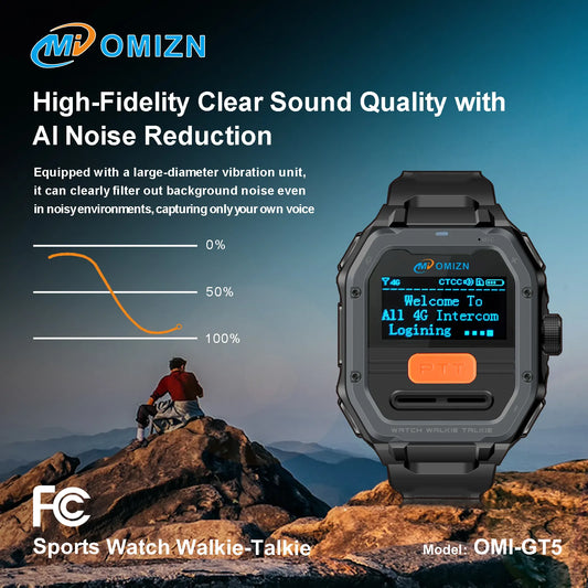 Reloj OMIZN Walkie Talkie 4G de alcance ilimitado, radios PoC, VOX, manos libres, IP65, AES256, reducción de ruido.