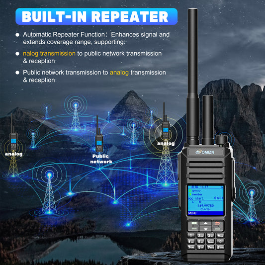OMIZN X4 Intercomunicador de red pública + analógico de modo dual. Comunicación a distancia nacional, resistente al agua y a los impactos con certificación IP67. Sonido alto y claro.