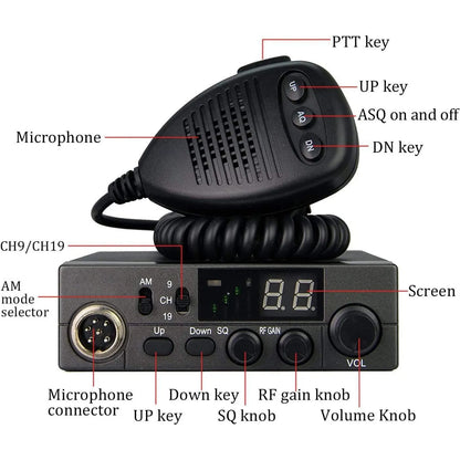 OMIZN LT-298 CB Radio AM/FM 40 canales completos, canal de emergencia instantáneo 9/19 Función ASQ, ganancia RF, conector para altavoz externo, pantalla de fácil lectura